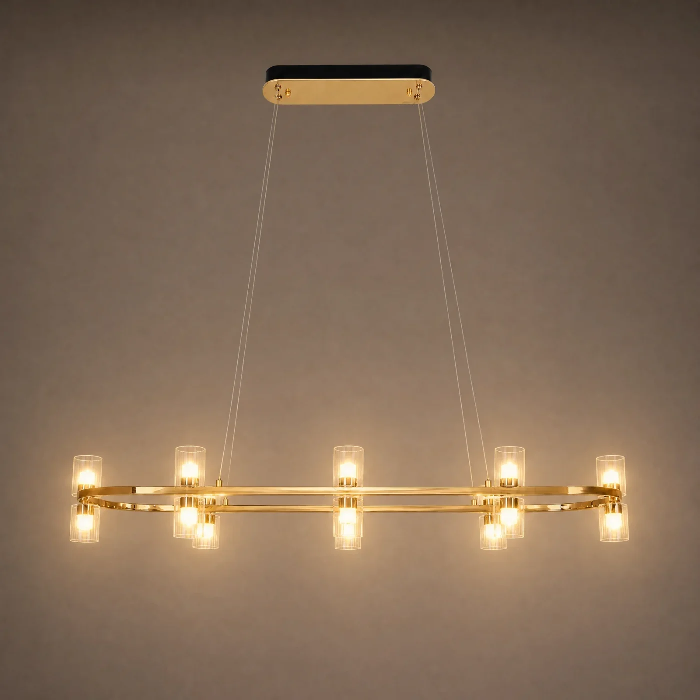 Halo Linear Chandelier — lights on