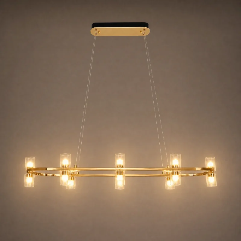 Halo Linear Chandelier — lights on