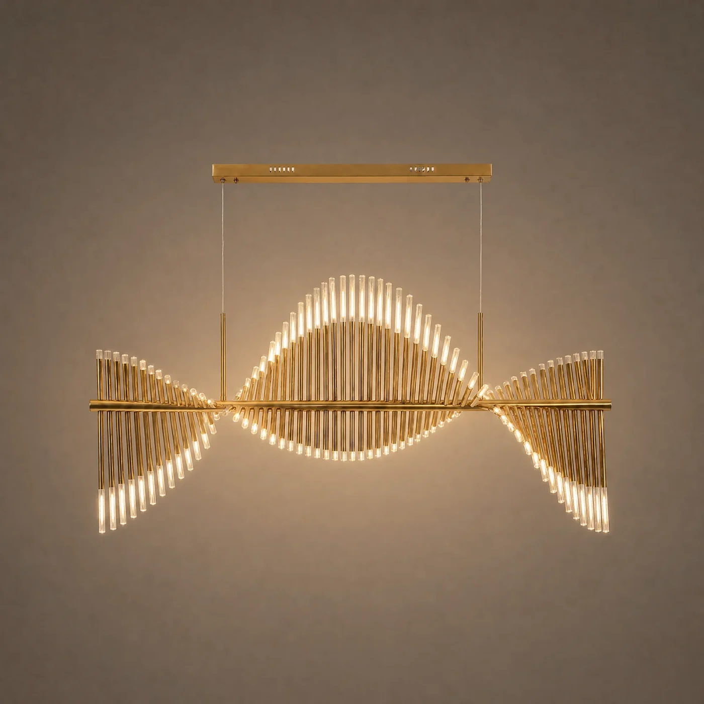 Harp Wave Linear Chandelier — lights on