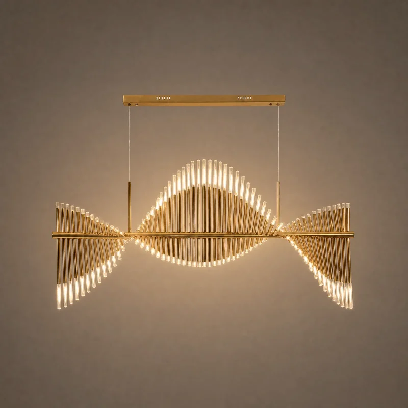 Harp Wave Linear Chandelier — lights on