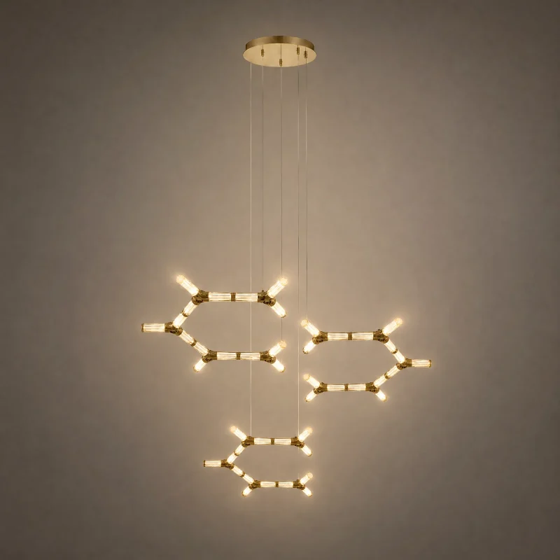 Hexa Tiered Chandelier — lights on