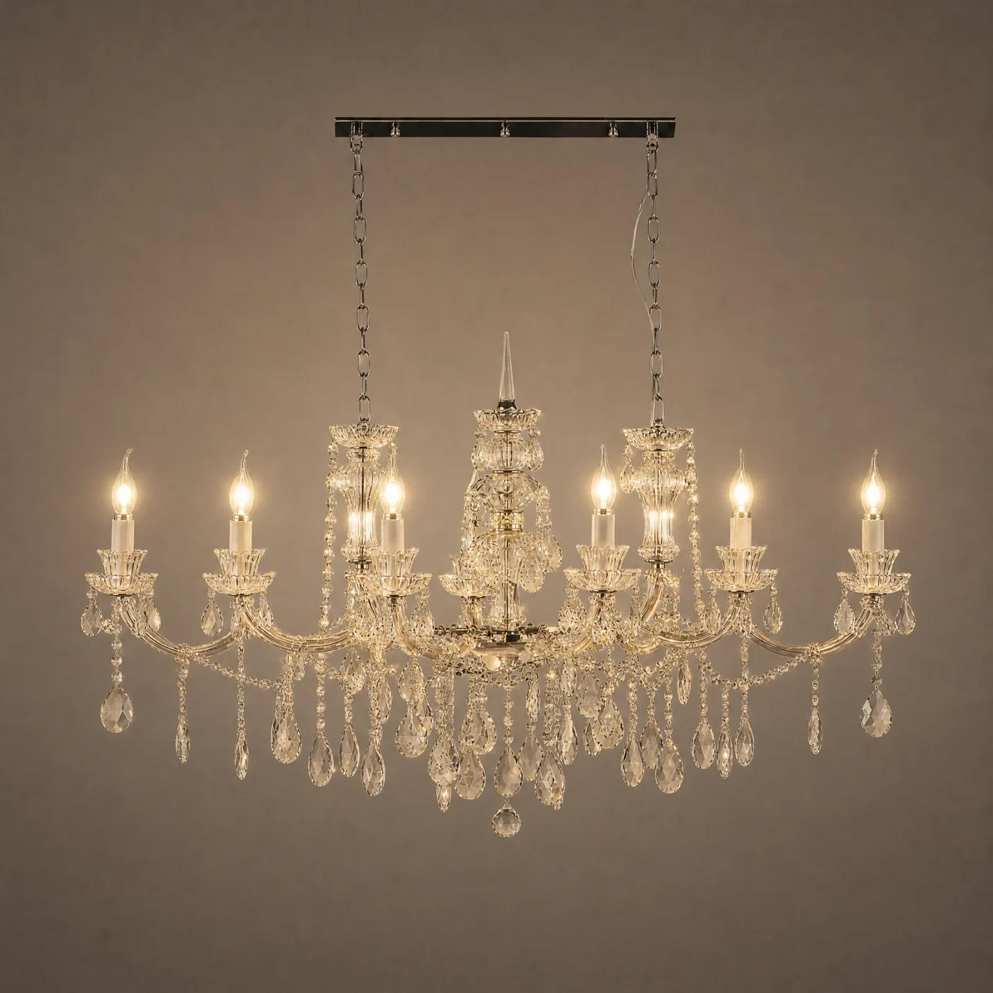 Imperial Linear Crystal Chandelier — lights on