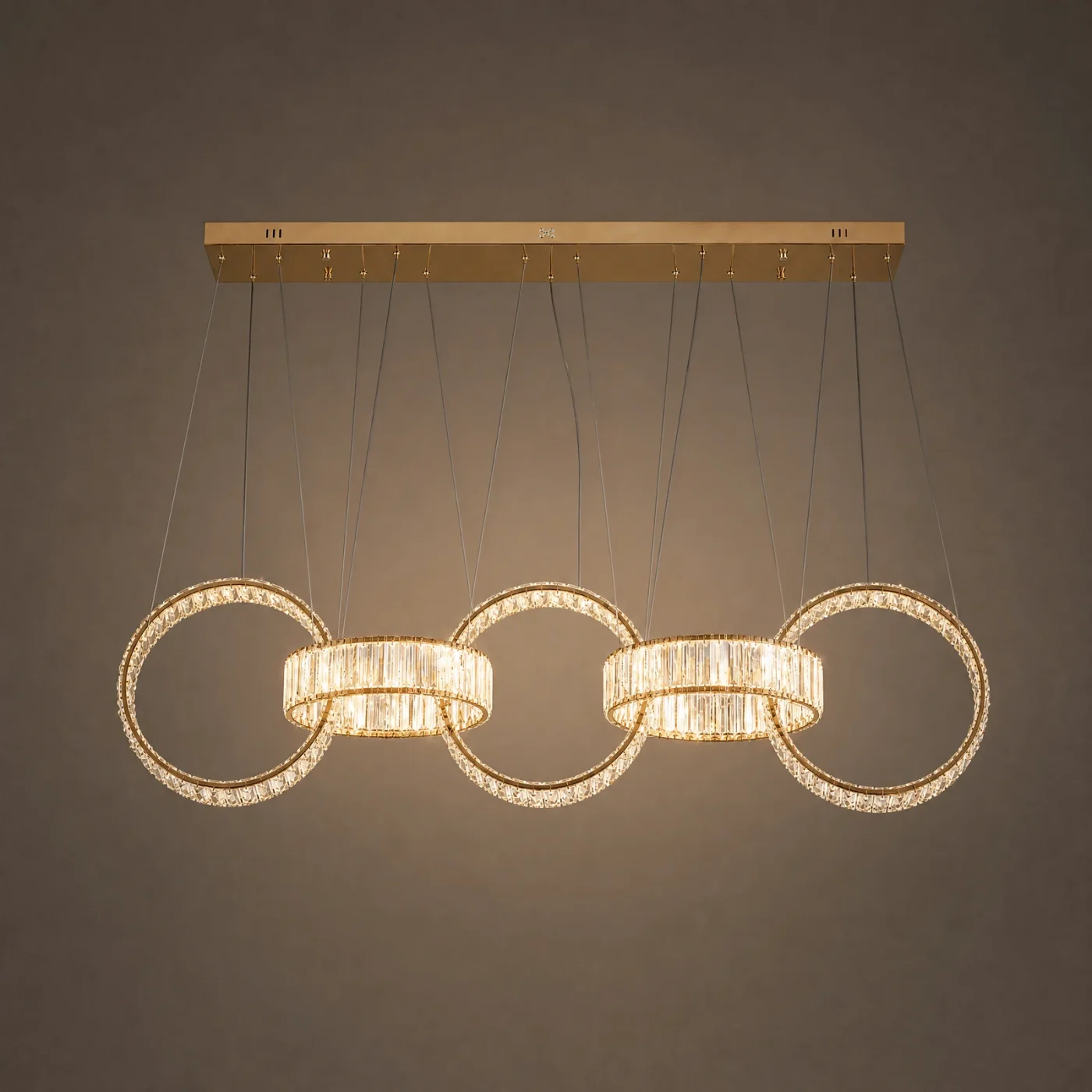 Infinity Rings Linear Chandelier — lights on