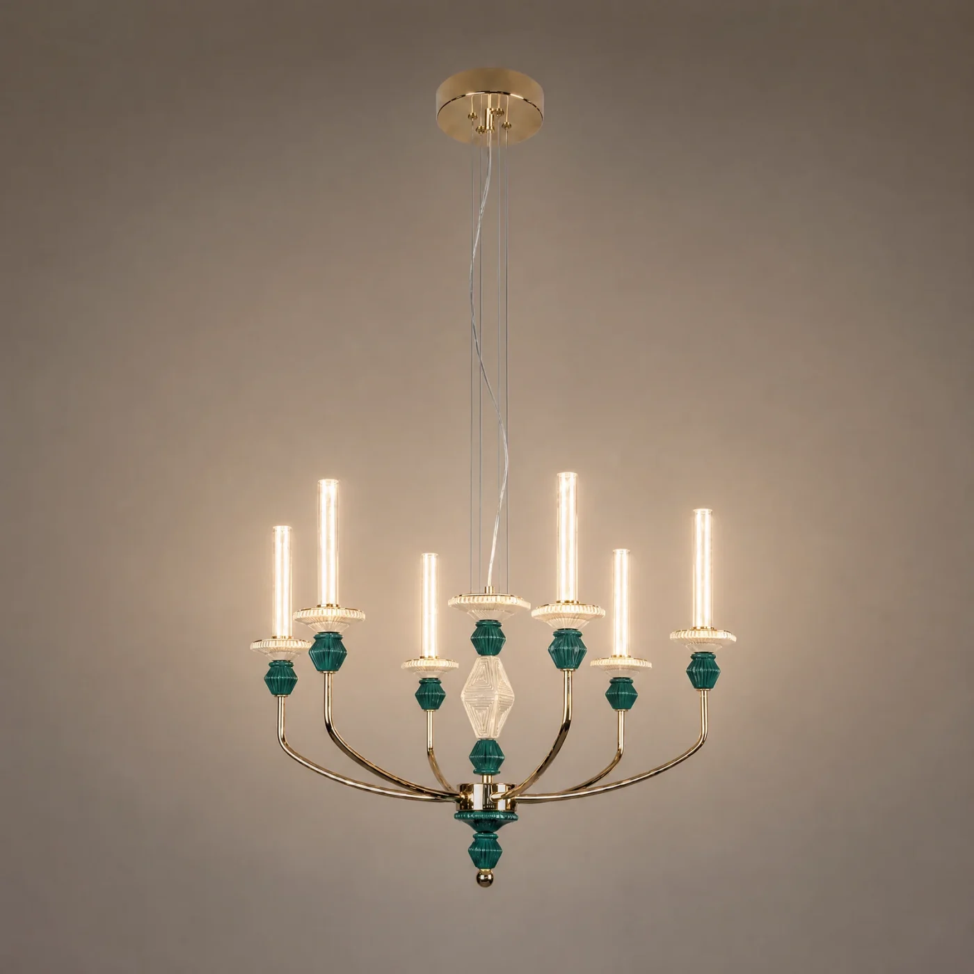 Jade Ceramic Chandelier — lights on