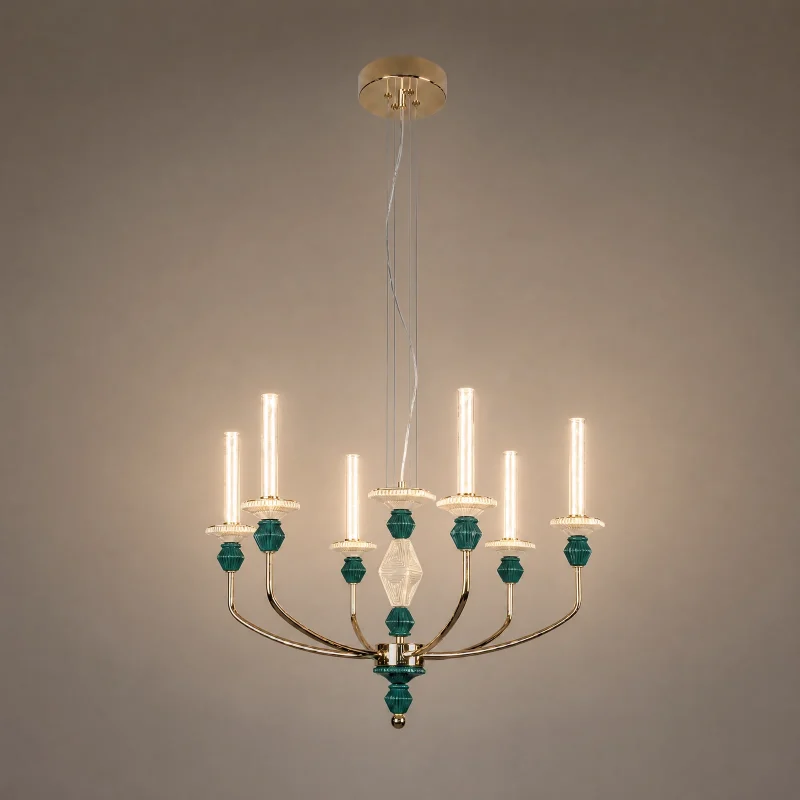 Jade Ceramic Chandelier — lights on