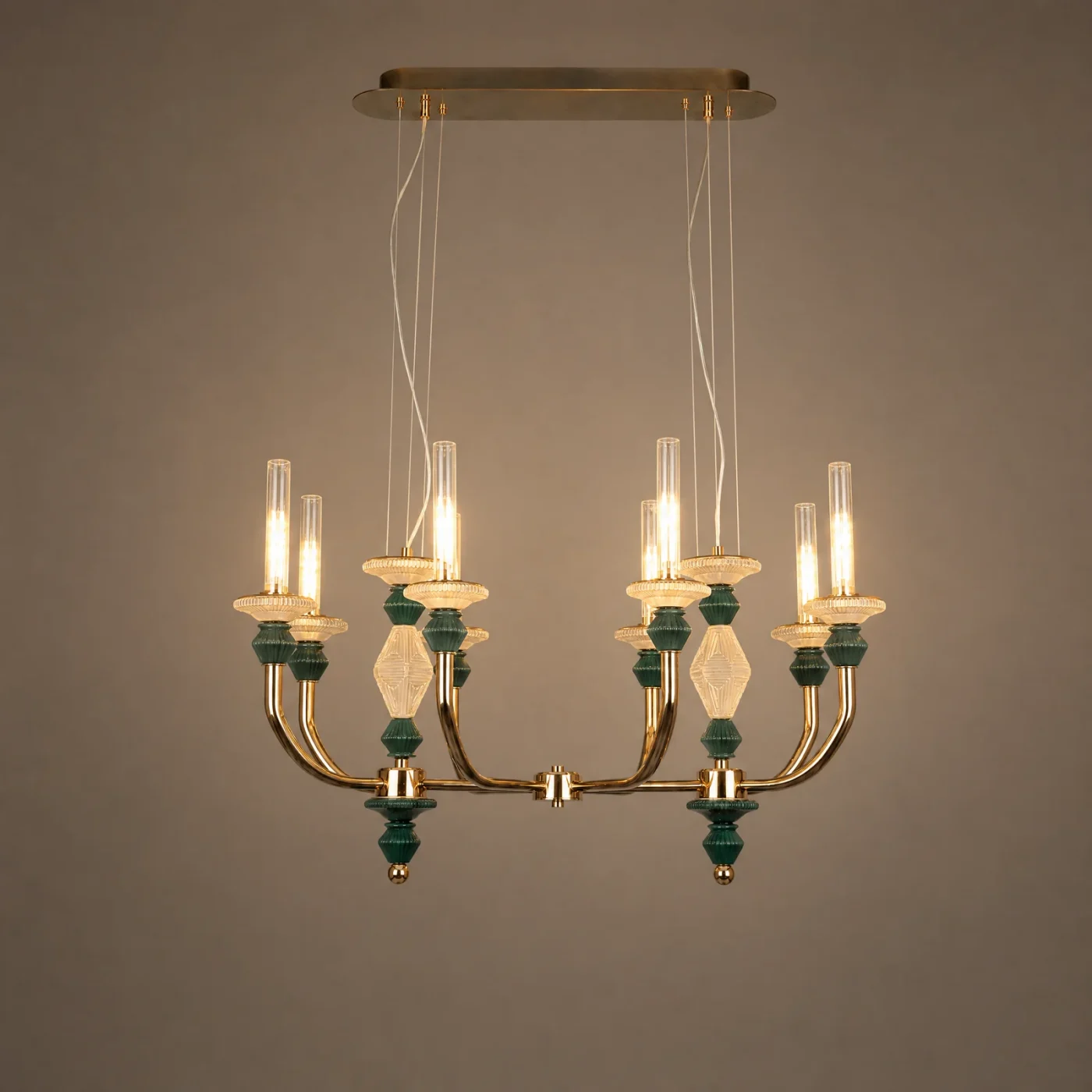 Jade Linear Chandelier — lights on