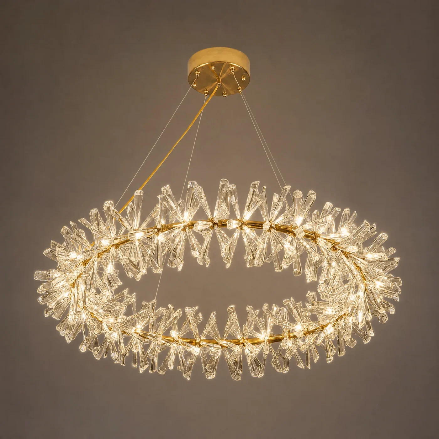 Laurel Crystal Ring Chandelier — lights on