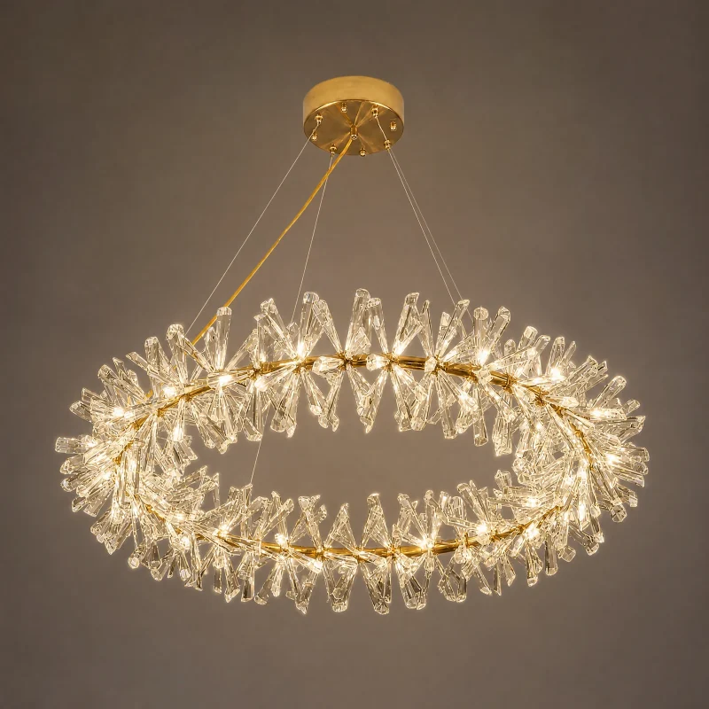 Laurel Crystal Ring Chandelier — lights on