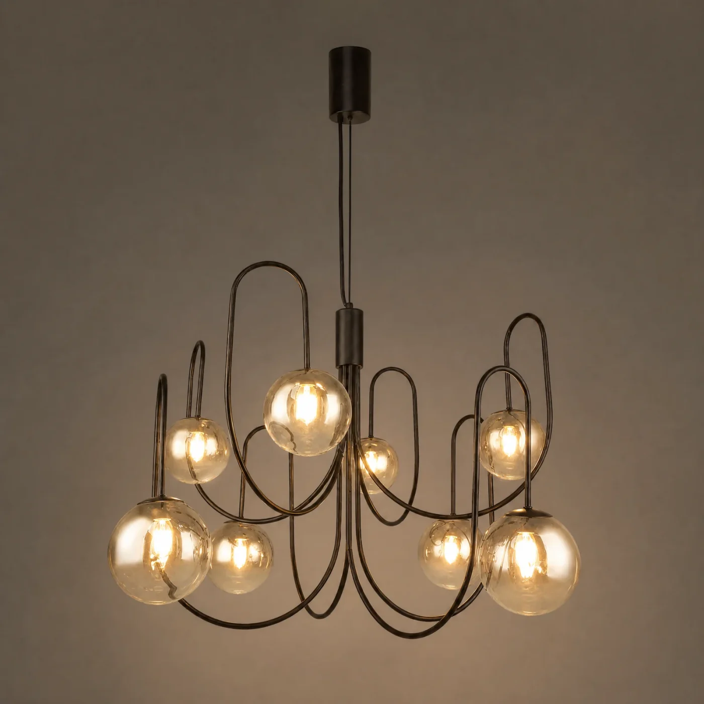 Loop Smoked Globe Chandelier — lights on