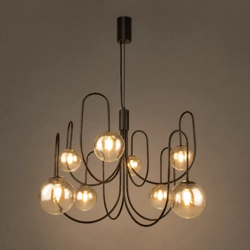 Loop Smoked Globe Chandelier — lights on