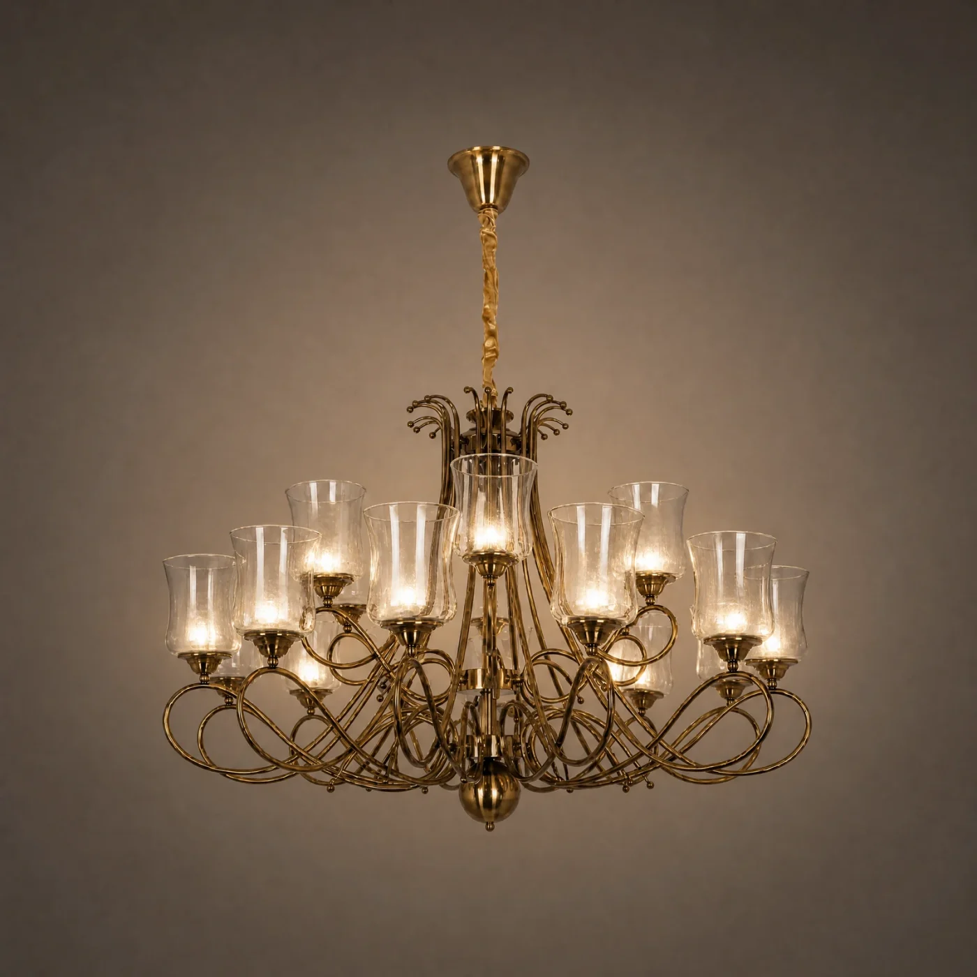 Lucerne Grand Two-Tier Chandelier — lights on