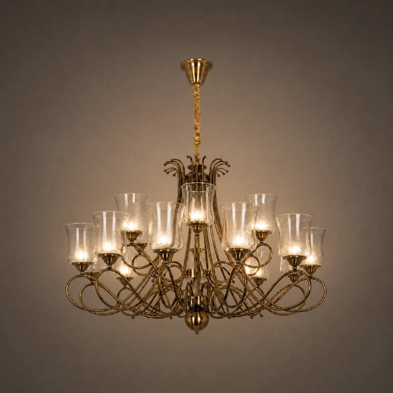 Lucerne Grand Two-Tier Chandelier — lights on