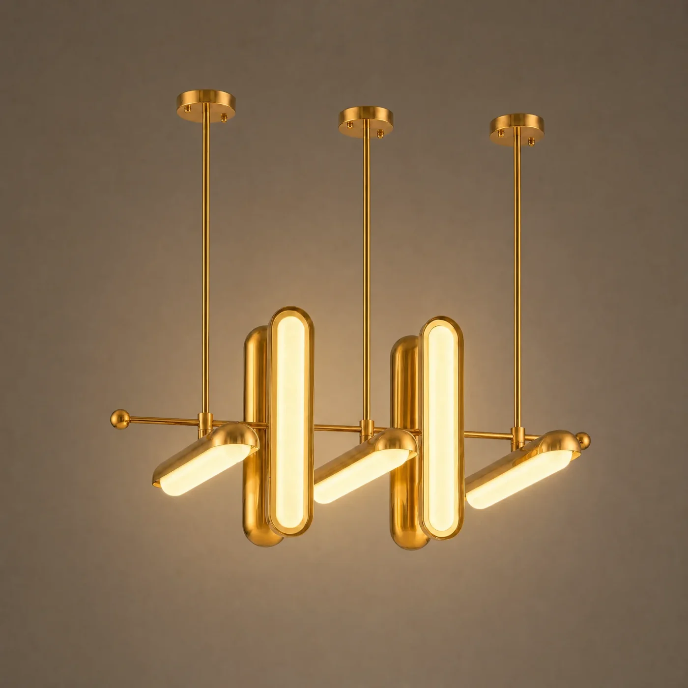 Lumen Oval Linear Chandelier — lights on