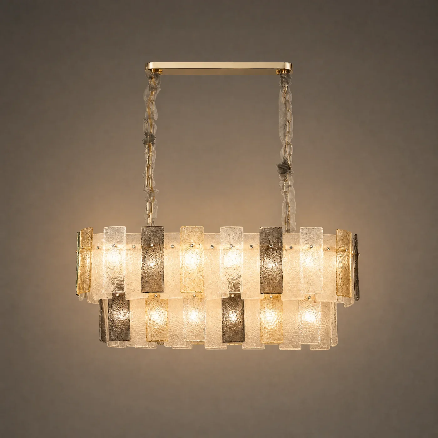 Mosaic Linear Chandelier — lights on