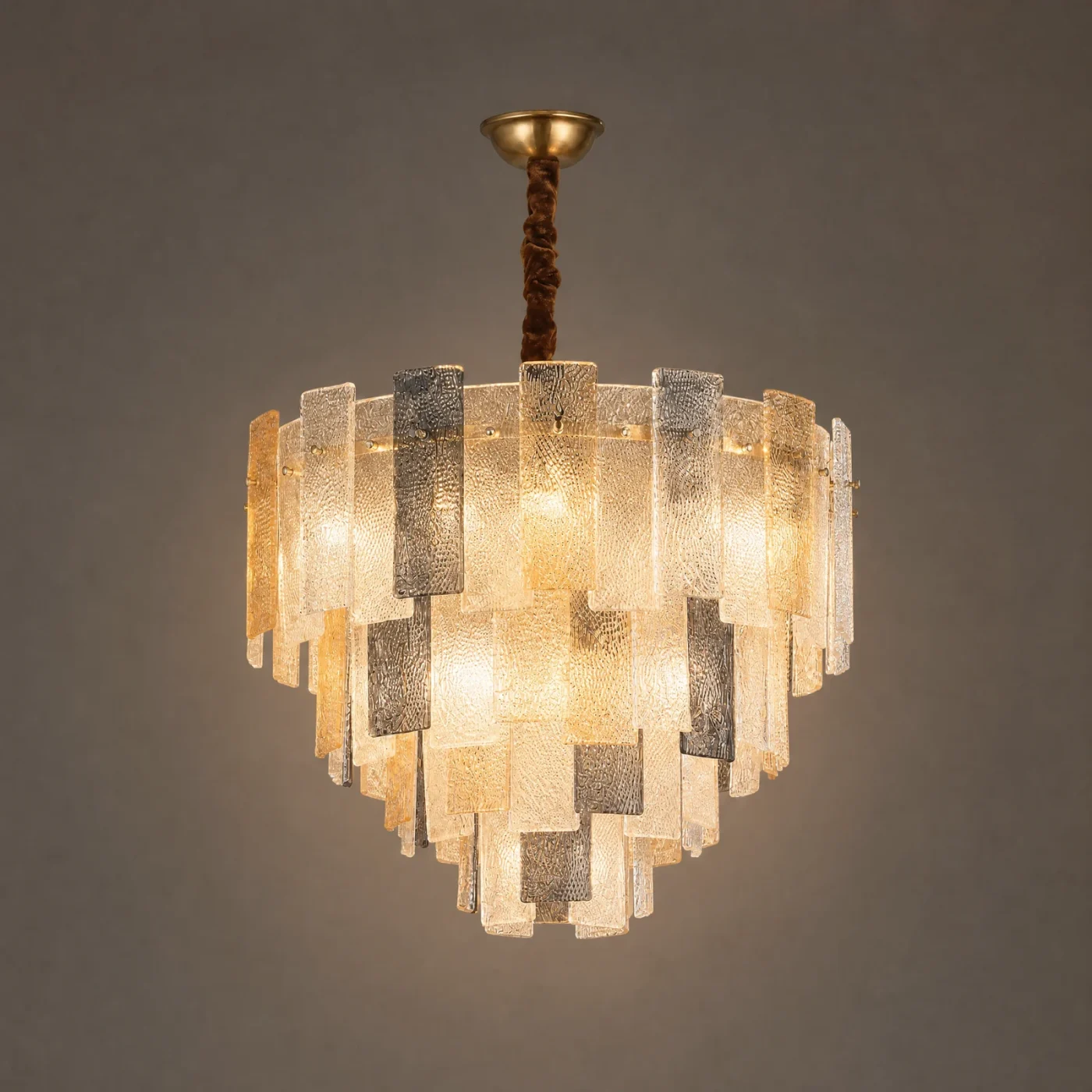 Mosaic Tiered Chandelier — lights on