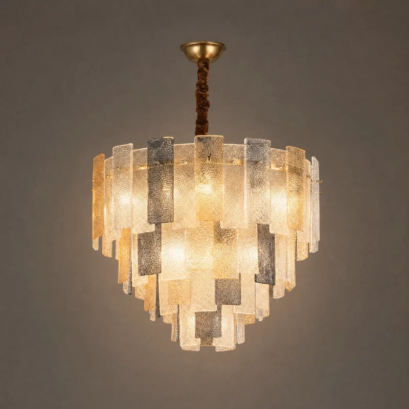 Mosaic Tiered Chandelier — lights on