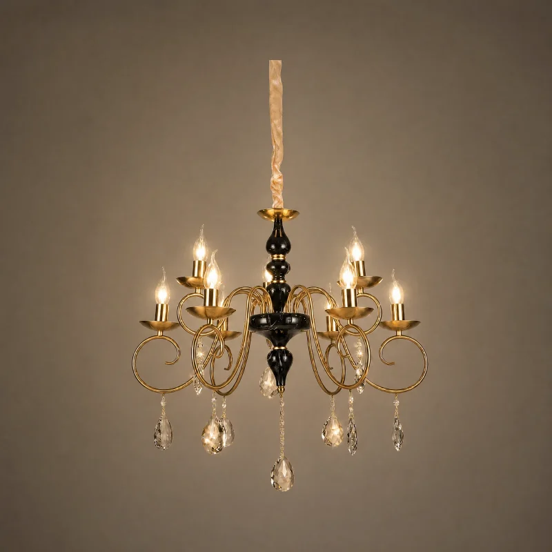 Noir Baroque Chandelier — lights on