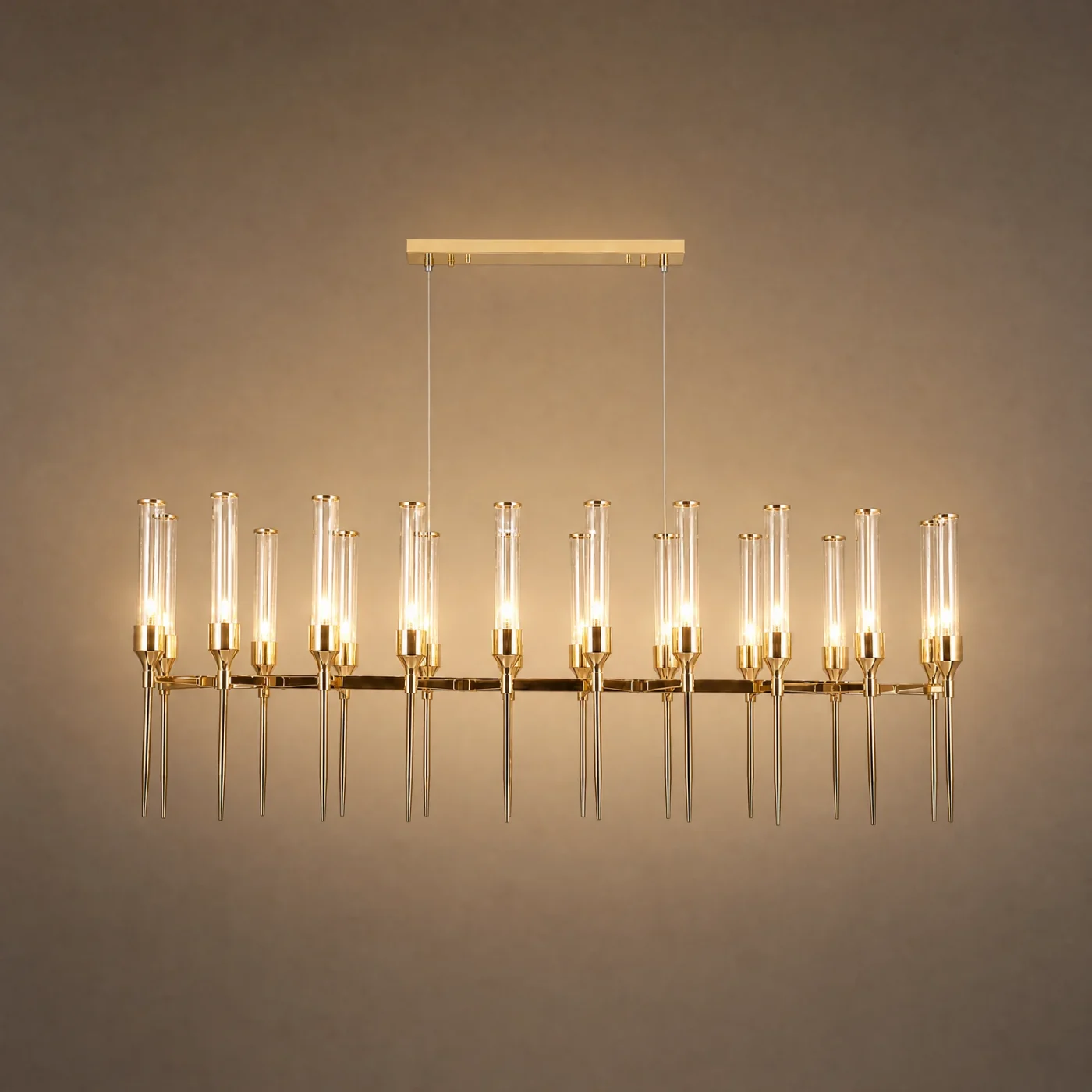 Obelisk Linear Chandelier — lights on
