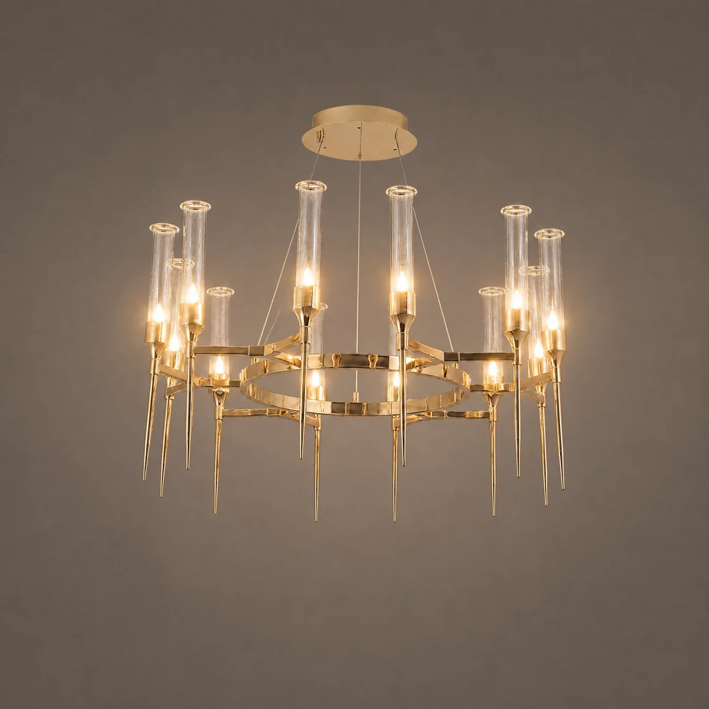 Obelisk Round Chandelier — lights on