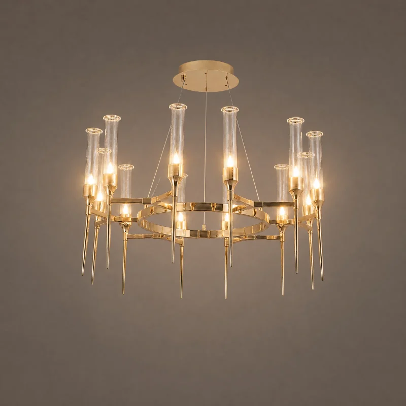 Obelisk Round Chandelier — lights on