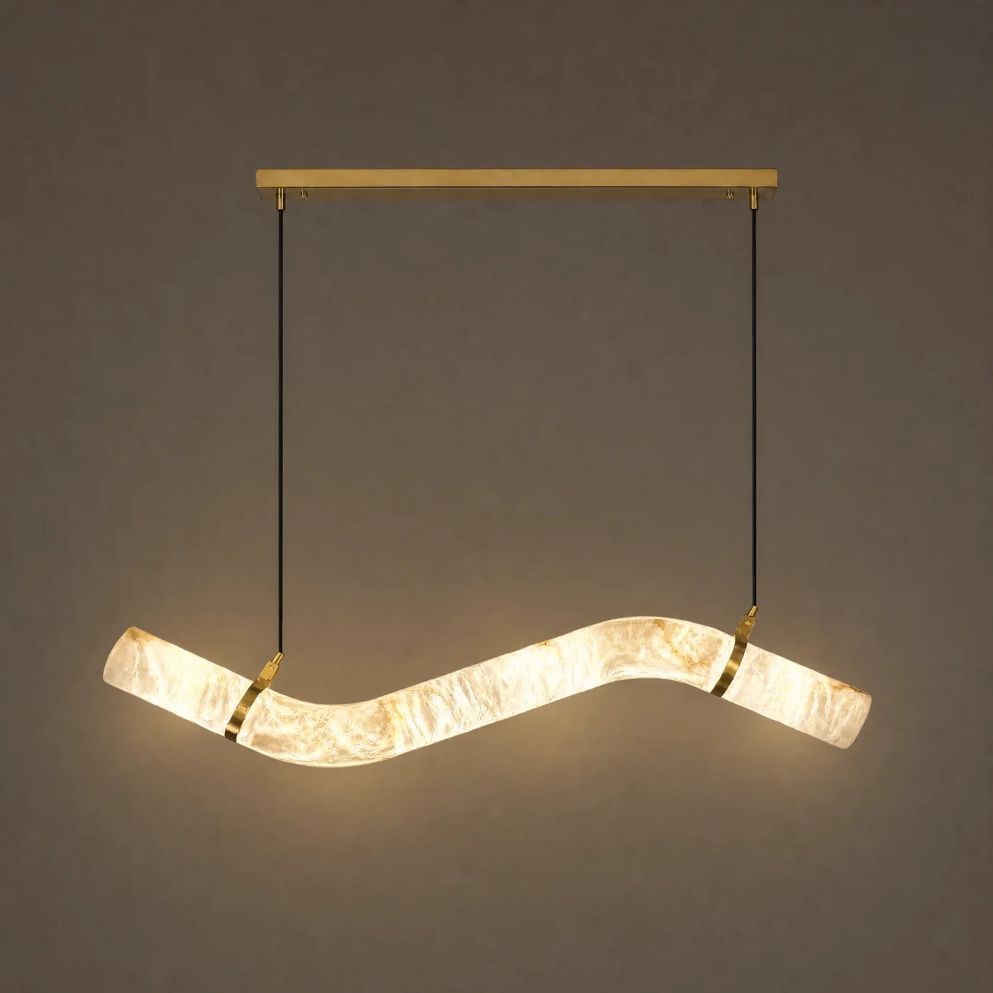 Onda Wave Linear Chandelier — lights on