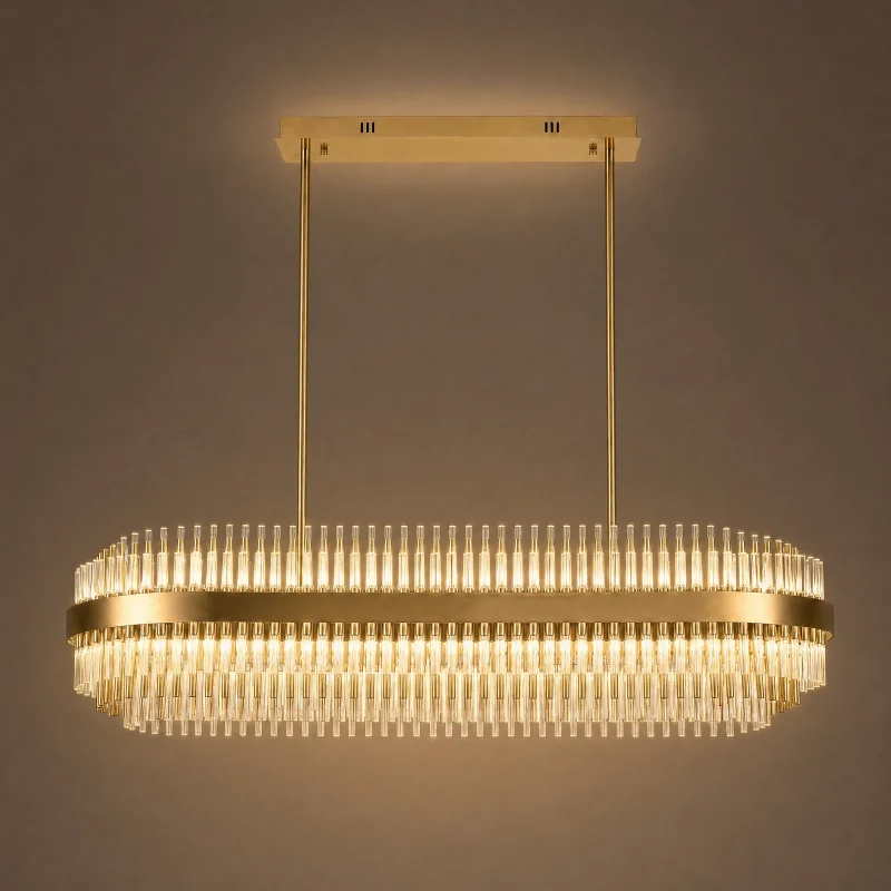 Regal Oval Crystal Chandelier — lights on