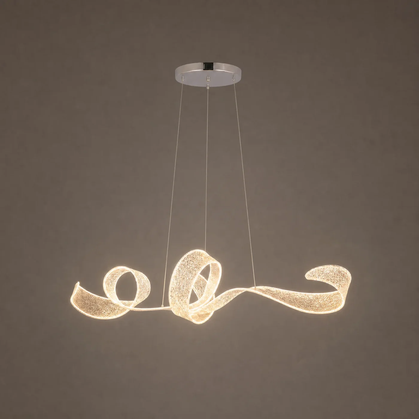 Ribbon Swirl Chandelier — lights on