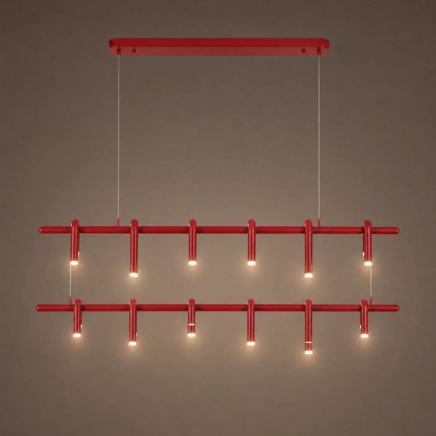 Rouge Linear Chandelier — lights on