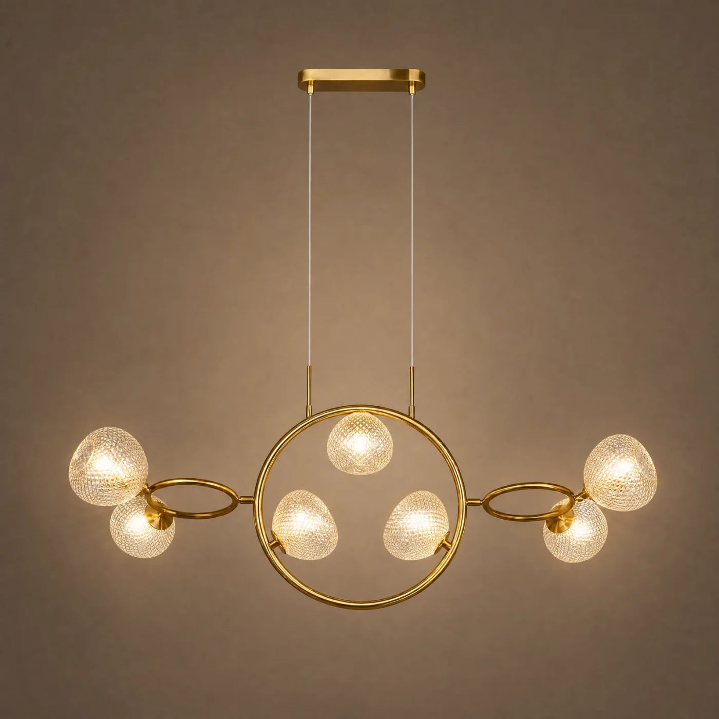 Saturn Ring Linear Chandelier — lights on