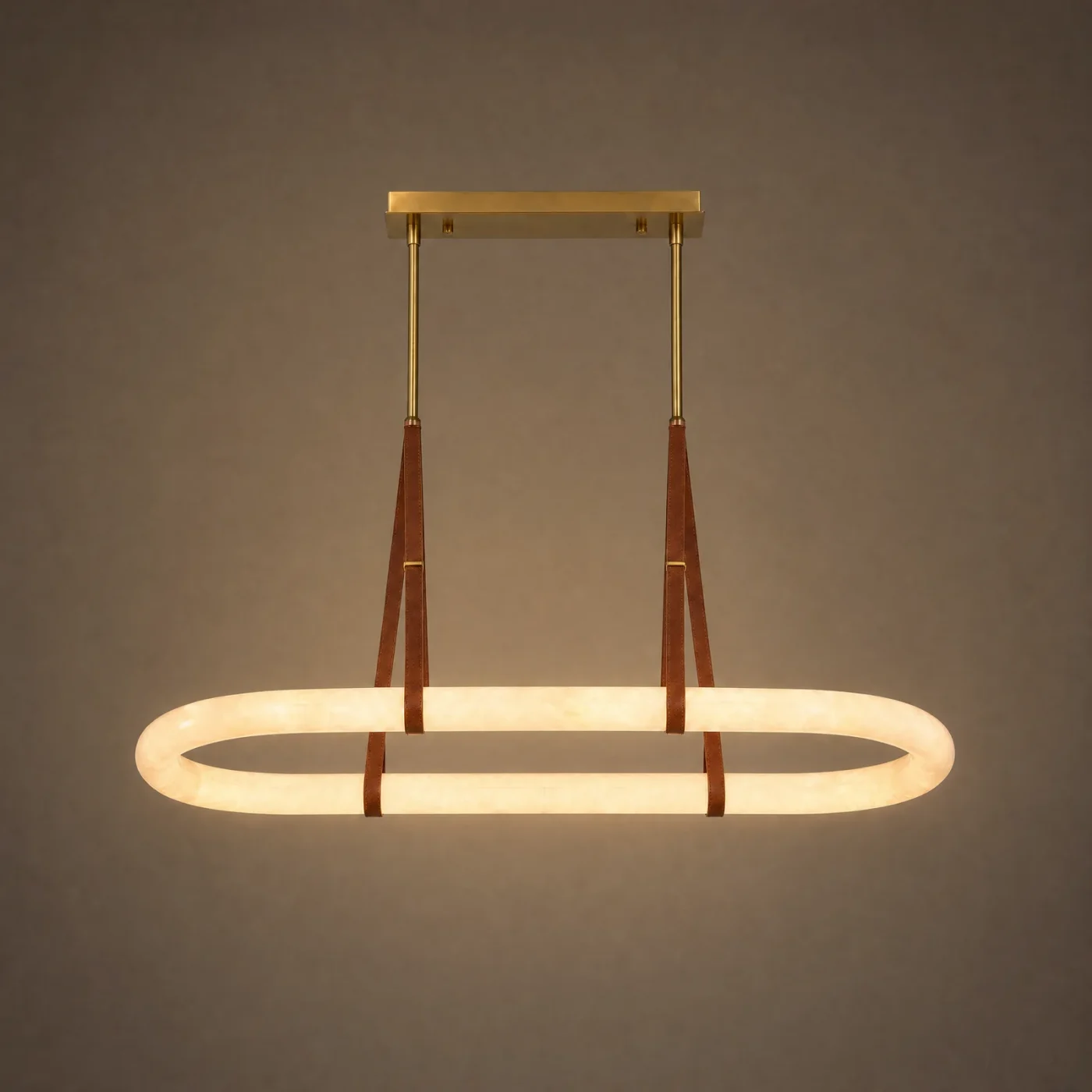 Strap Oval Linear Chandelier — lights on