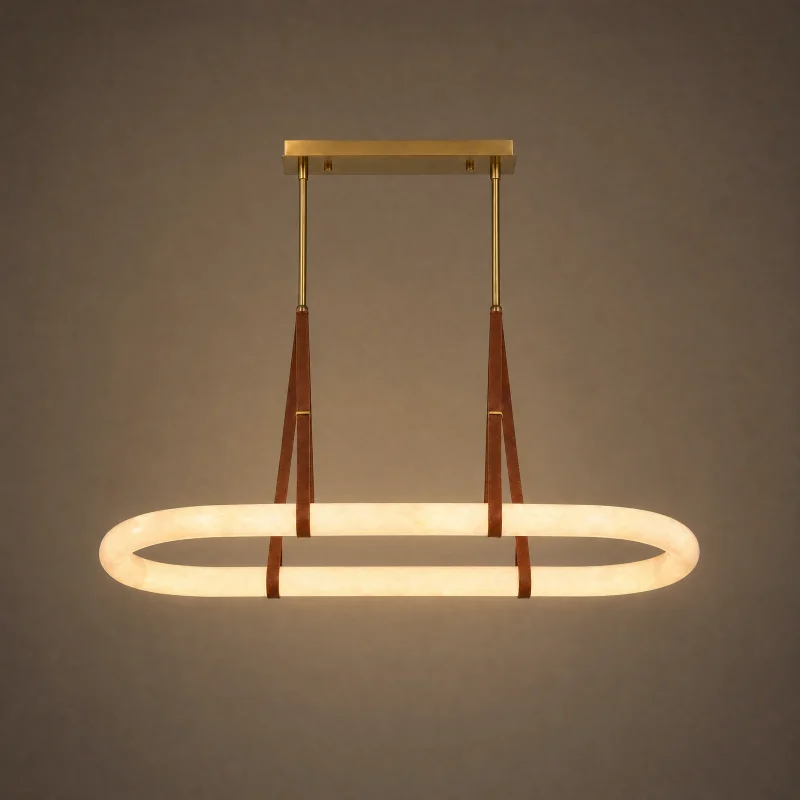 Strap Oval Linear Chandelier — lights on